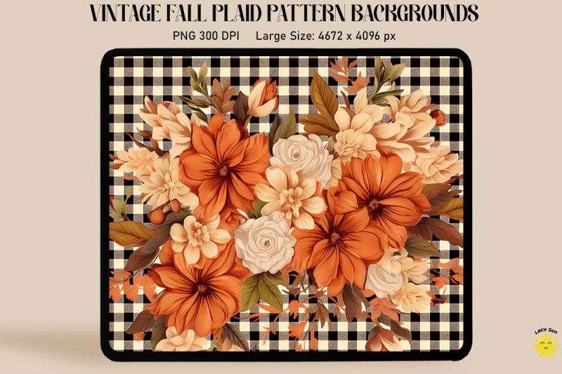 vintage-fall-flowers-on-plaid-background