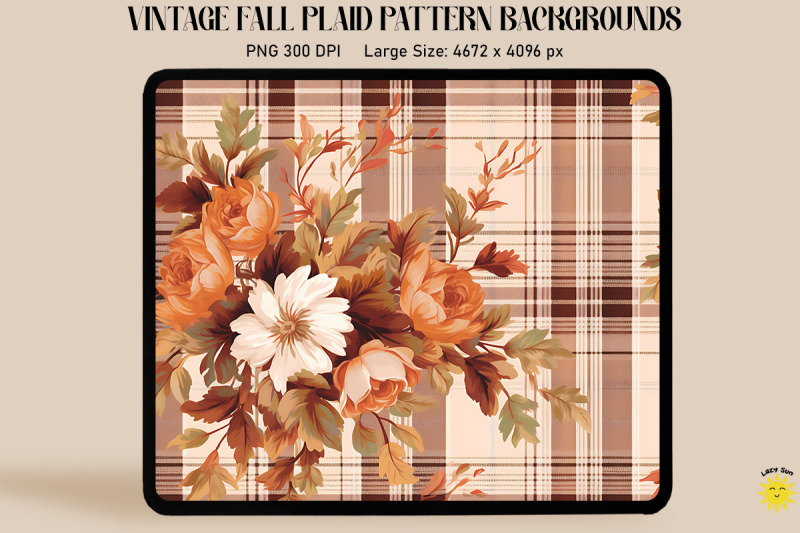 vintage-fall-flowers-on-plaid-background