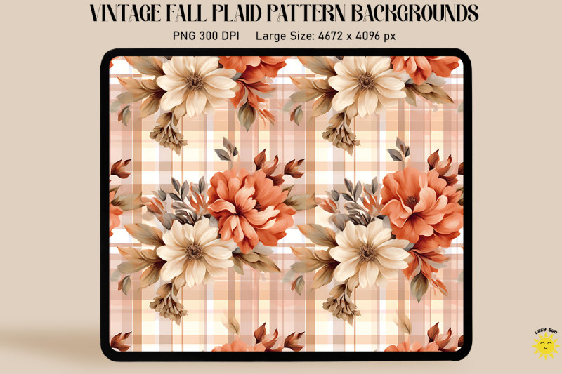 vintage-fall-flowers-on-plaid-background