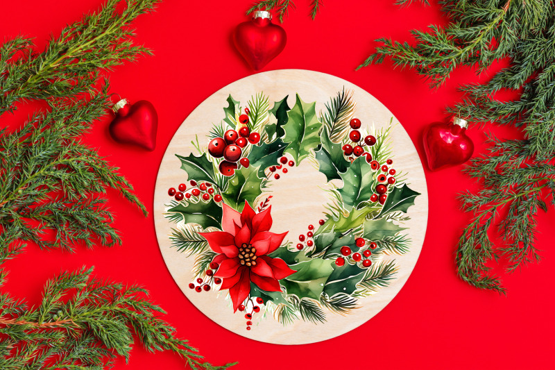 watercolor-christmas-wreaths-and-flowers-clipart-png