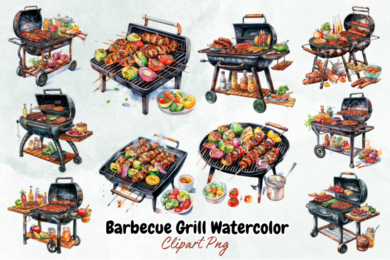 barbecue-grill-watercolor-clipart-bundle