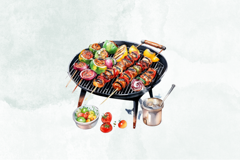 barbecue-grill-watercolor-clipart-bundle