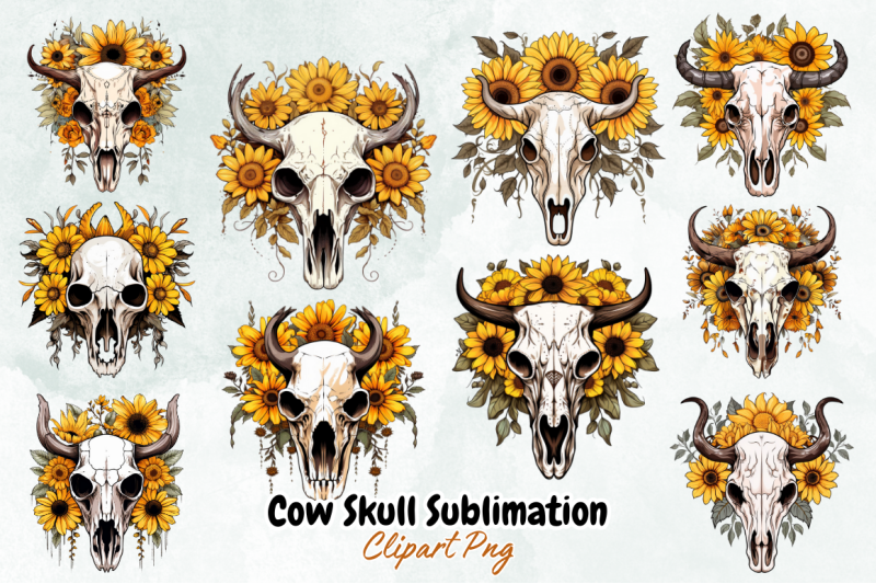 cow-skull-sublimation-clipart-bundle