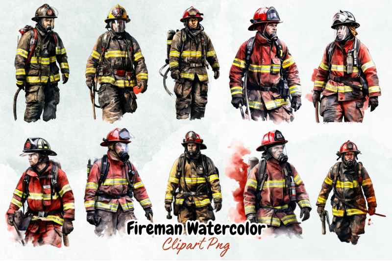 fireman-watercolor-clipart-bundle