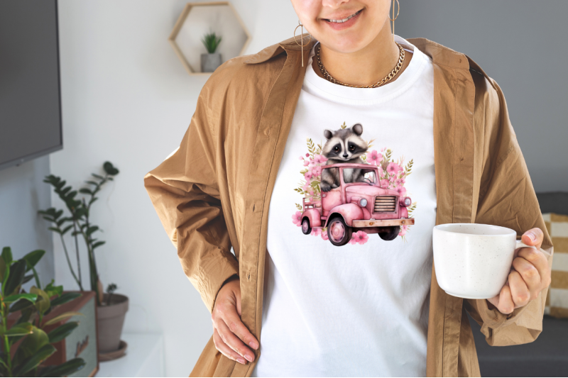 raccoon-in-pink-truck-watercolorr