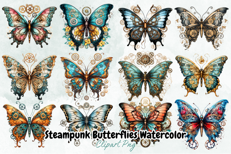 steampunk-butterflies-watercolor-clipart