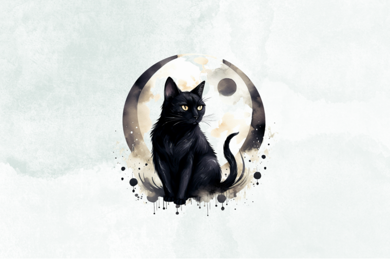 black-cat-and-moon-watercolor-clipart