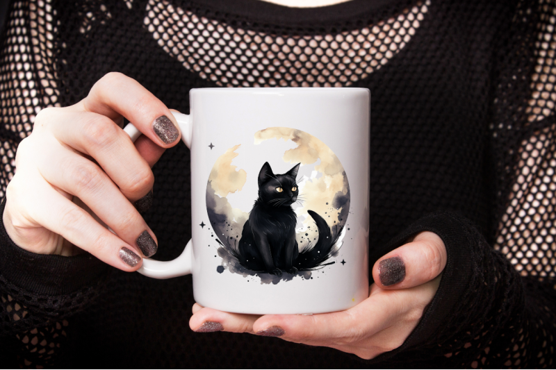 black-cat-and-moon-watercolor-clipart