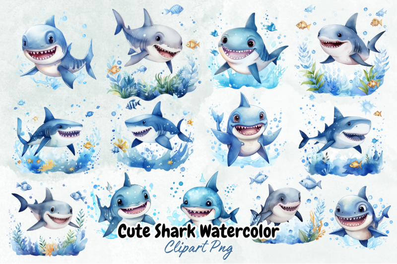 cute-shark-watercolor-clipartsummer