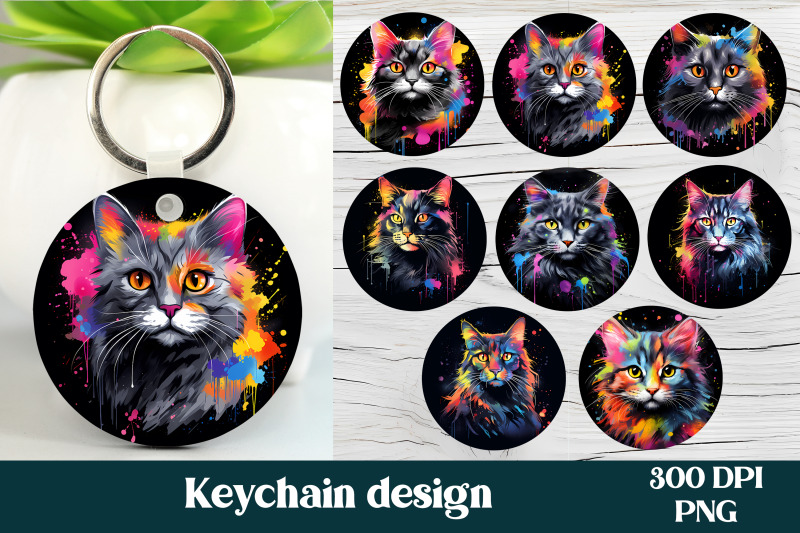 rainbow-cat-keychain-bundle-animal-keychain-png