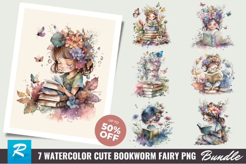 watercolor-cute-bookworm-fairy-clipart-bundle