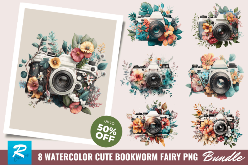 watercolor-floral-camera-clipart-bundle