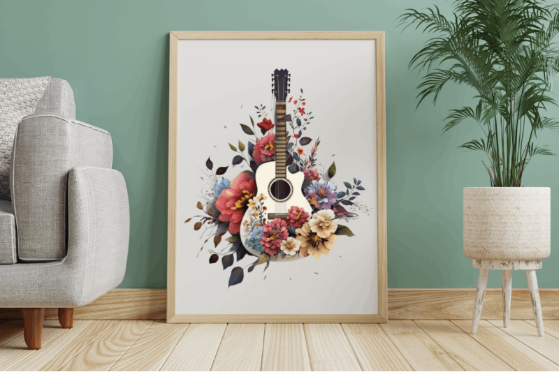 watercolor-retro-guitar-with-flowers-bundle