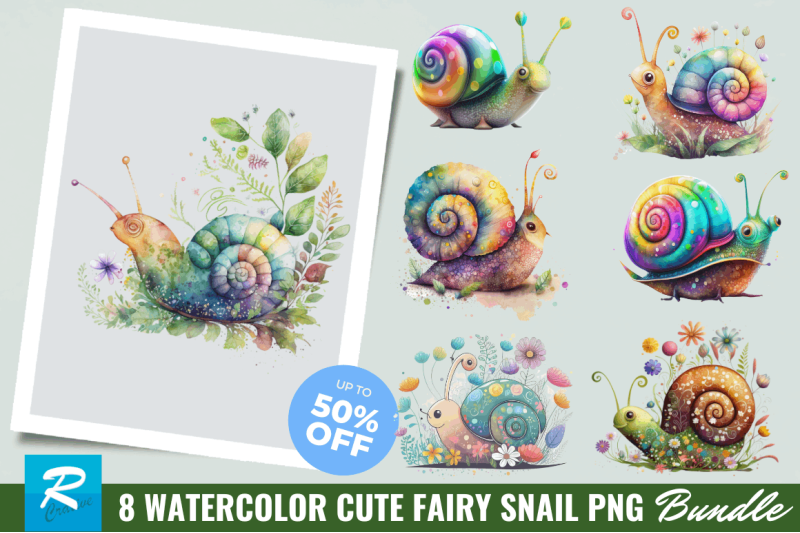 watercolor-cute-fairy-snail-clipart-bundle