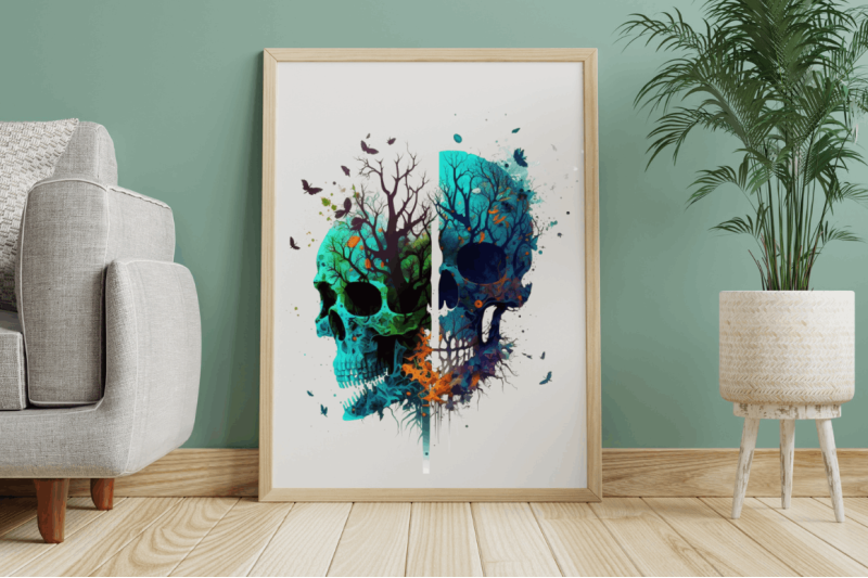 watercolor-dark-skulls-gothic-nature-clipart-bundle