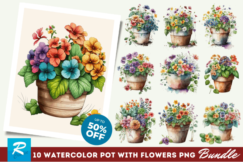 watercolor-hand-draw-flowers-pot-clipart