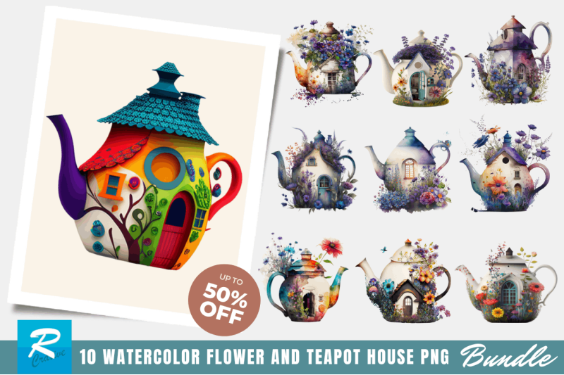 flower-and-teapot-house-clipart-bundle