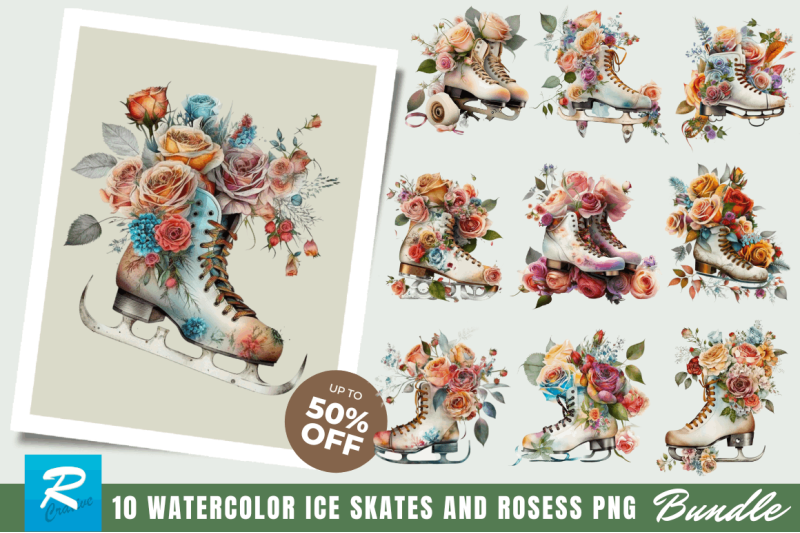 watercolor-ice-skates-and-roses-clipart-bundle