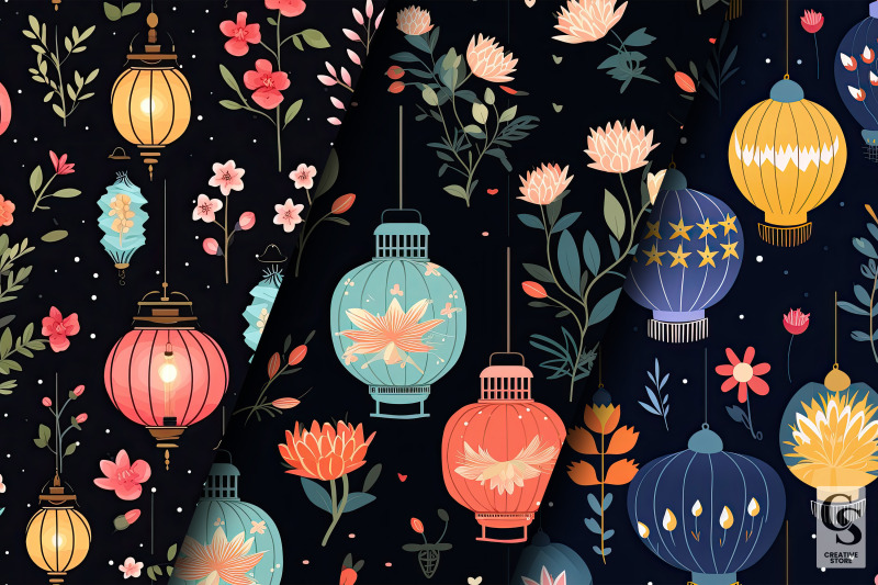 floral-lanterns-pattern-digital-papers