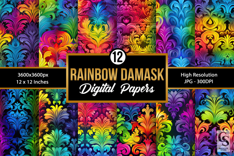rainbow-damask-pattern-digital-papers