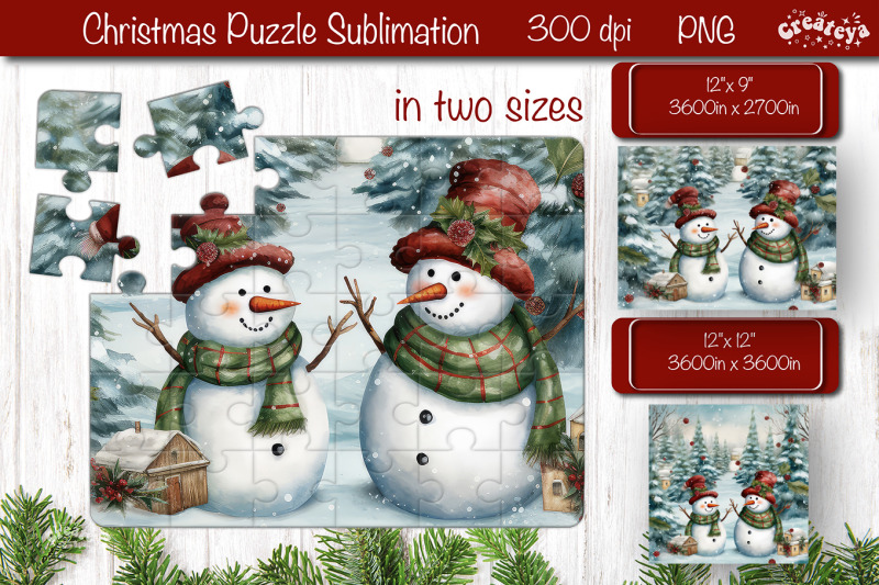 christmas-puzzle-png-kids-puzzles-sublimation-watercolor-snowman-png