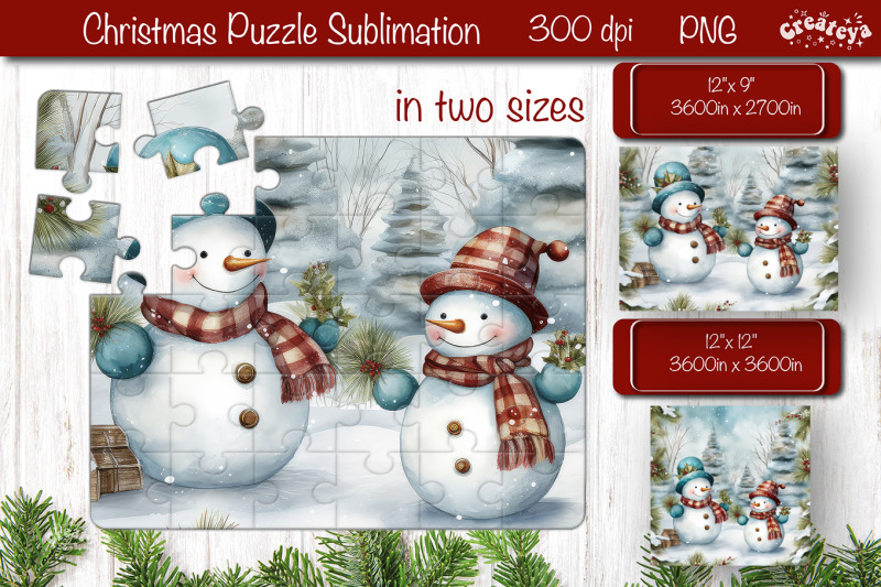 christmas-puzzle-png-kids-puzzles-sublimation-watercolor-snowman-png