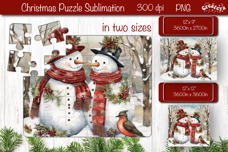 christmas-puzzle-png-kids-puzzles-sublimation-watercolor-snowman-png