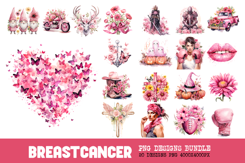 breast-cancer-pink-flowers-bundle