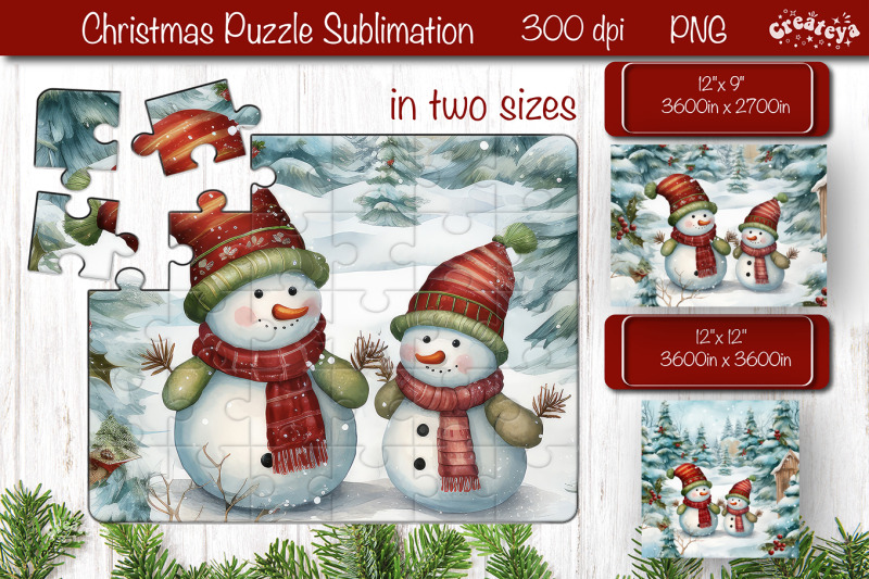 christmas-puzzle-png-kids-puzzles-sublimation-watercolor-snowman-png