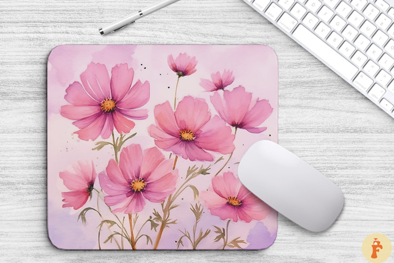 watercolor-pink-cosmos-flowers-mouse-pad