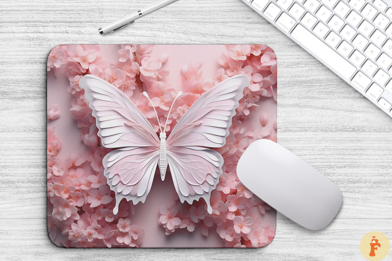 3d-pink-butterfly-on-flowers-mouse-pad