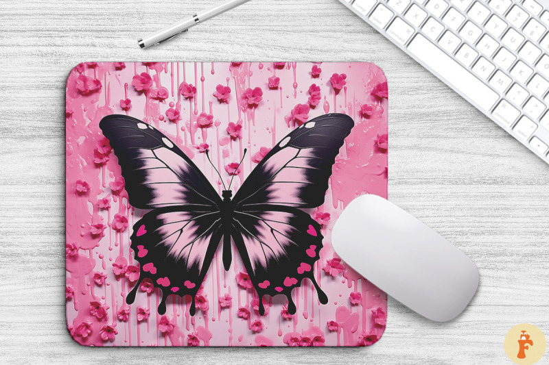 aesthetic-pink-black-butterfly-mouse-pad