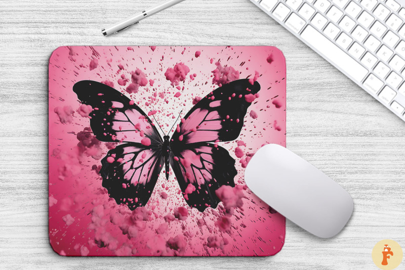 aesthetic-pink-black-butterfly-mouse-pad