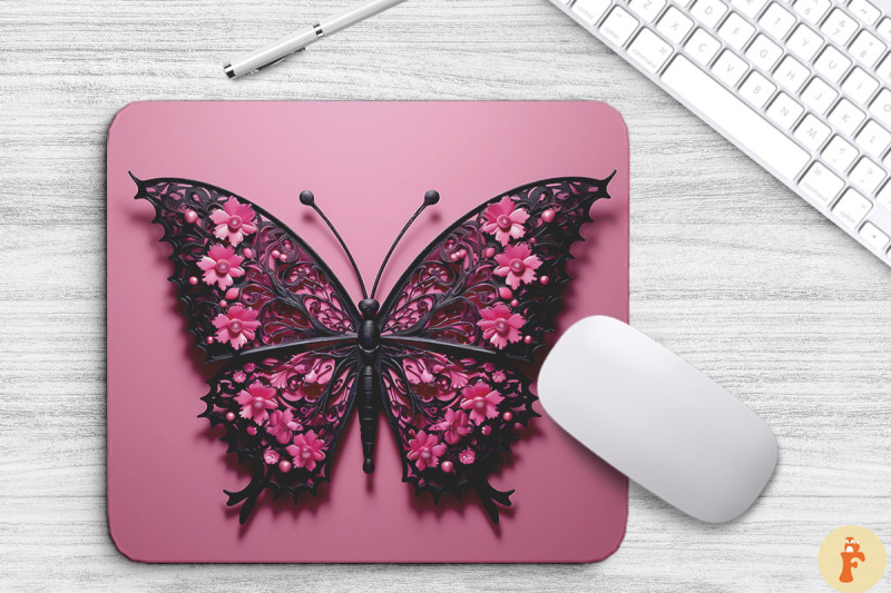 aesthetic-pink-black-butterfly-mouse-pad