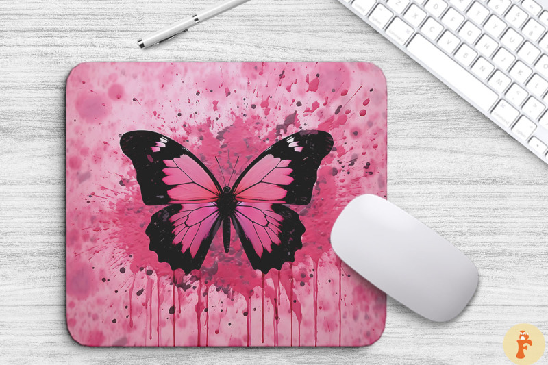 aesthetic-pink-black-butterfly-mouse-pad