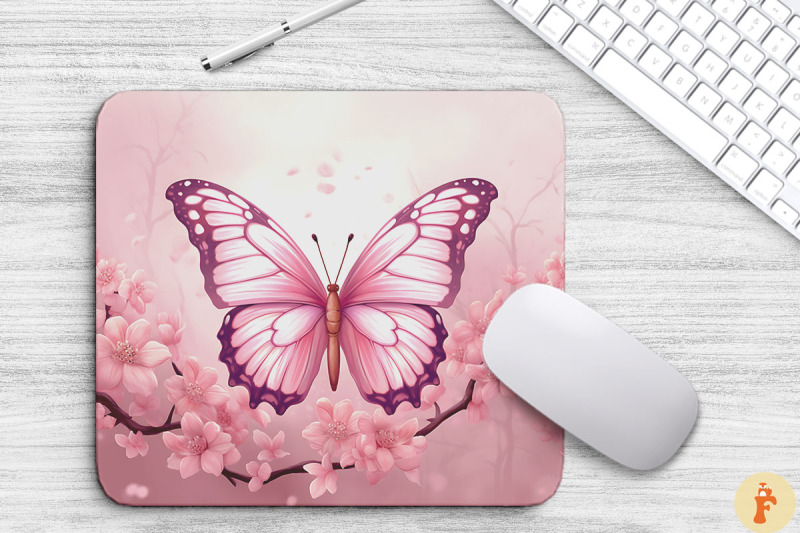 pink-butterfly-and-flowers-mouse-pad