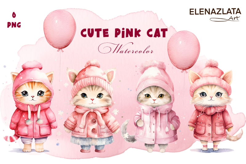 winter-cute-pink-cat-watercolor-sublimation-png