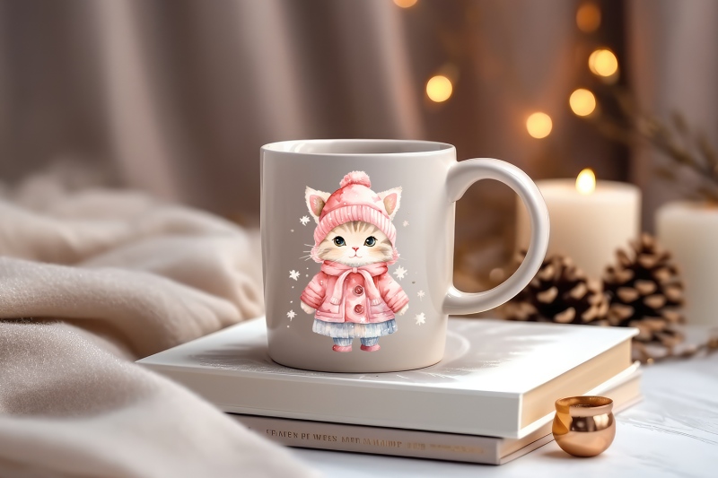 winter-cute-pink-cat-watercolor-sublimation-png