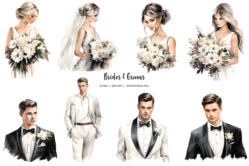 watercolor-black-and-white-wedding-clipart-elegant-monochrome-wedding