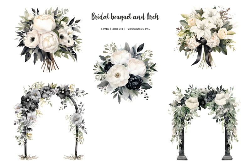 watercolor-black-and-white-wedding-clipart-elegant-monochrome-wedding