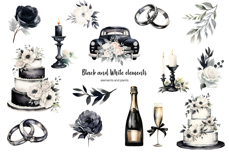 watercolor-black-and-white-wedding-clipart-elegant-monochrome-wedding