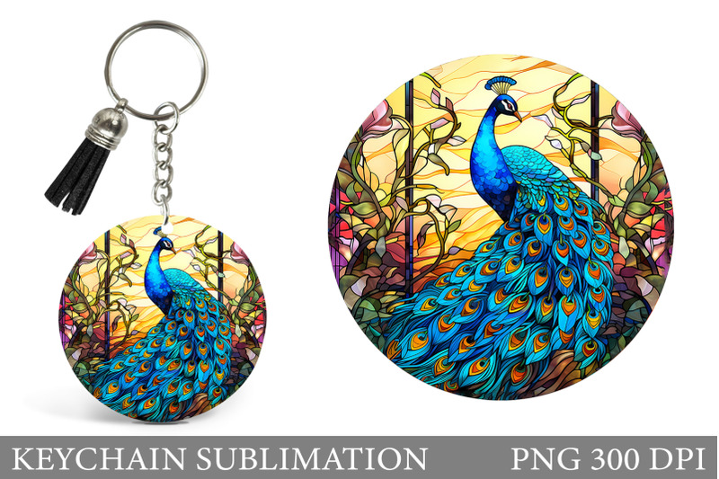 peacock-round-keychain-peacock-stained-glass-keychain
