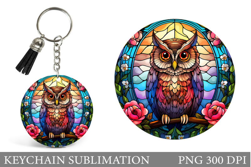 owl-keychain-sublimation-owl-stained-glass-keychain-design