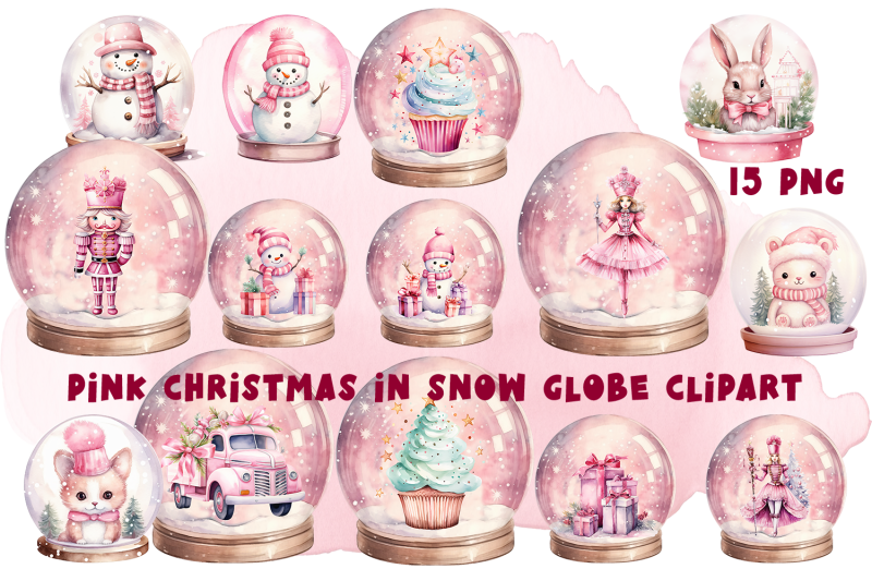 pink-christmas-in-snow-globe-clipart-winter-sublimation