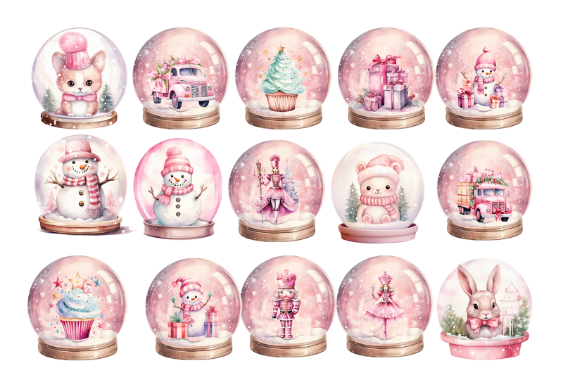 pink-christmas-in-snow-globe-clipart-winter-sublimation