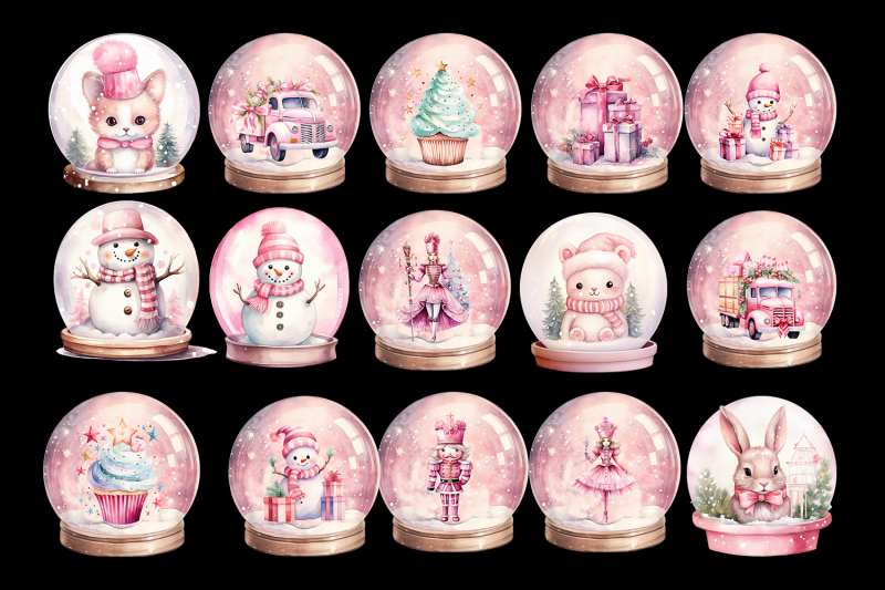 pink-christmas-in-snow-globe-clipart-winter-sublimation