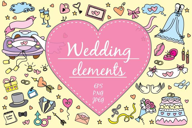 big-cute-doodle-set-wedding-elements