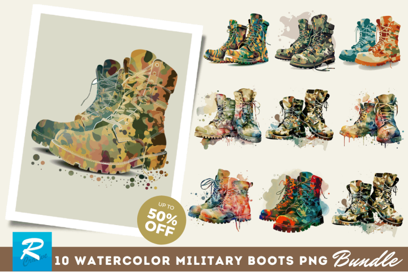 watercolor-military-boots-clipart-bundle