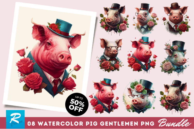 watercolor-pig-gentlemen-clipart-bundle