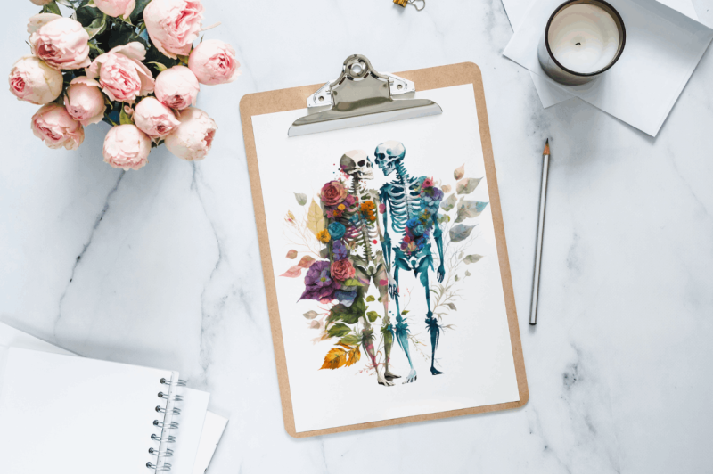 watercolor-skeleton-couple-clipart-bundle